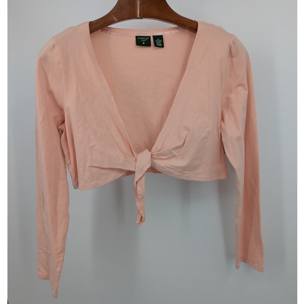 Mountain Lake Tie Front Crop Top Women's Size XL Pink Long Sleeve Cotton Shrug